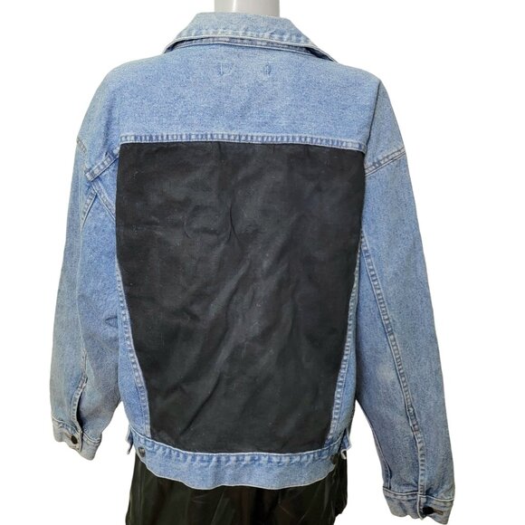 Vintage 90s Denim Jacket Women Medium Wash Dakota Blue Jean Black Coat 10 8 Fall - Picture 3 of 16
